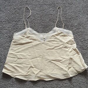 Zara Linen Babydoll Lace Cami, Cream and White, M